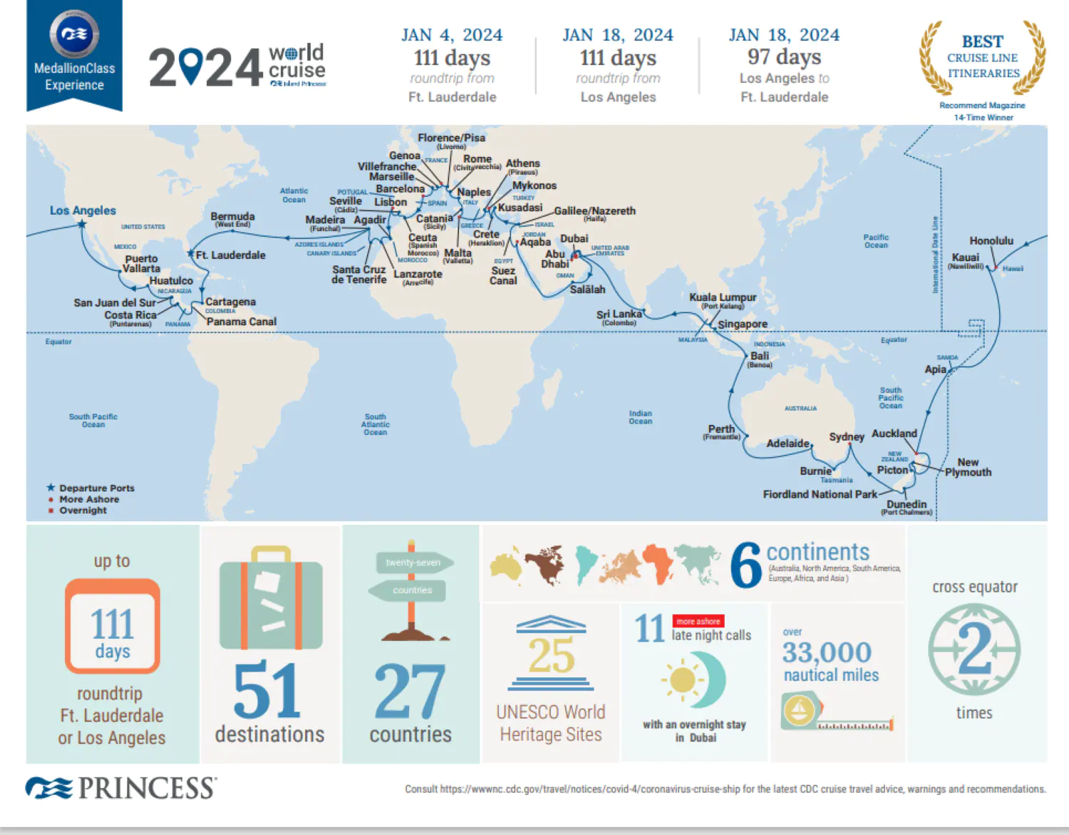 La mappa della World Cruise 2024 di Princess Cruises