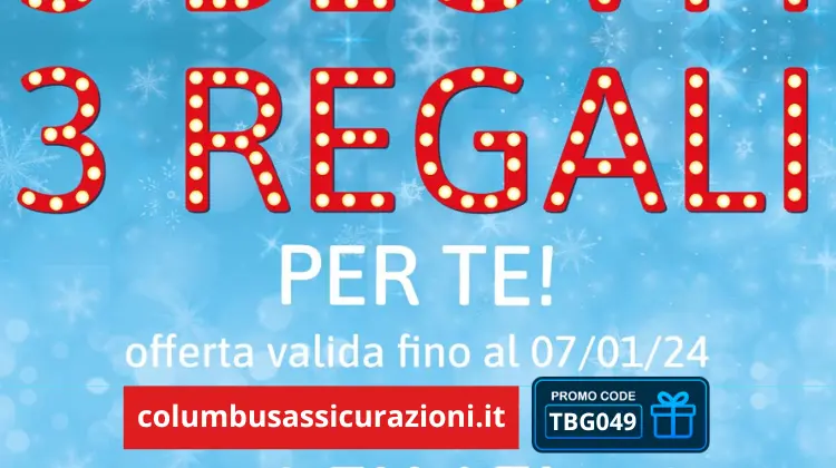 promozione columbus assicurazioni viaggio 3 regali coupon TBG049